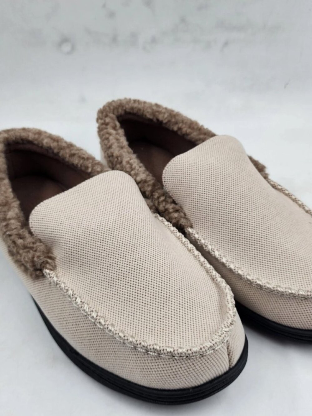 Isotoner Brushed Knit or Plaid Lewis Moccasin Slipper w/ Fleece 11/12 Stone